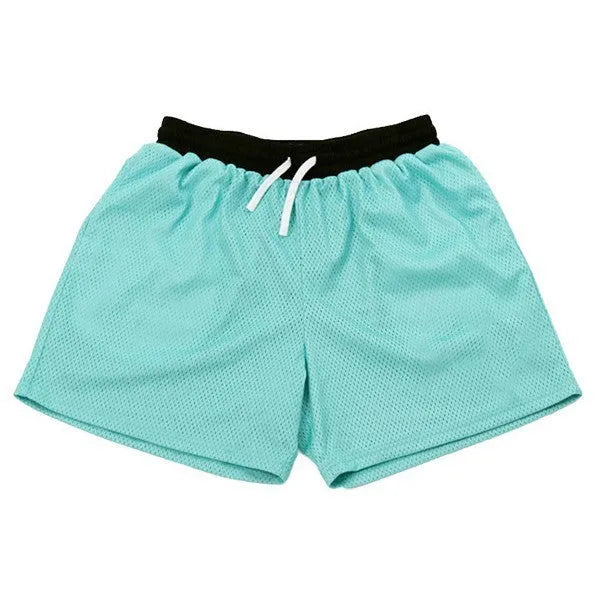 Men's solid colour quick-drying mesh sports shorts in black, shown for running.