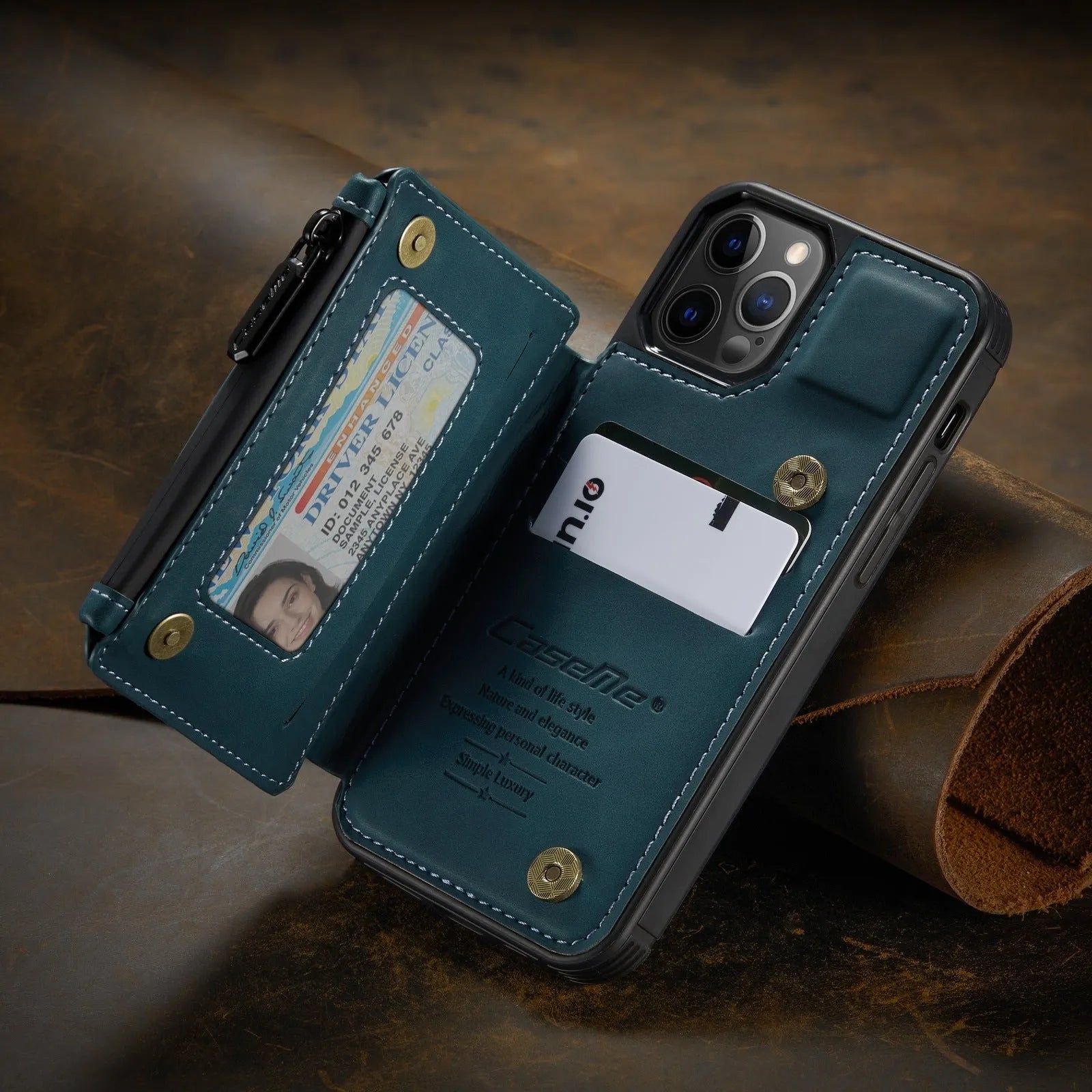 Anti-theft mobile phone case with belt holster in black, blue, brown, coffee, and wine red colours.