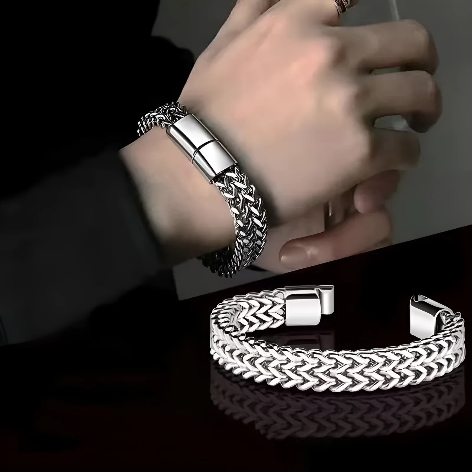 Silver titanium steel hip hop bracelet with geometric design in 4x8mm or 5x10mm style
