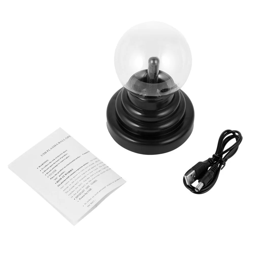 Colourful USB-powered decorative light sphere with 7.62cm glass ball on ABS base