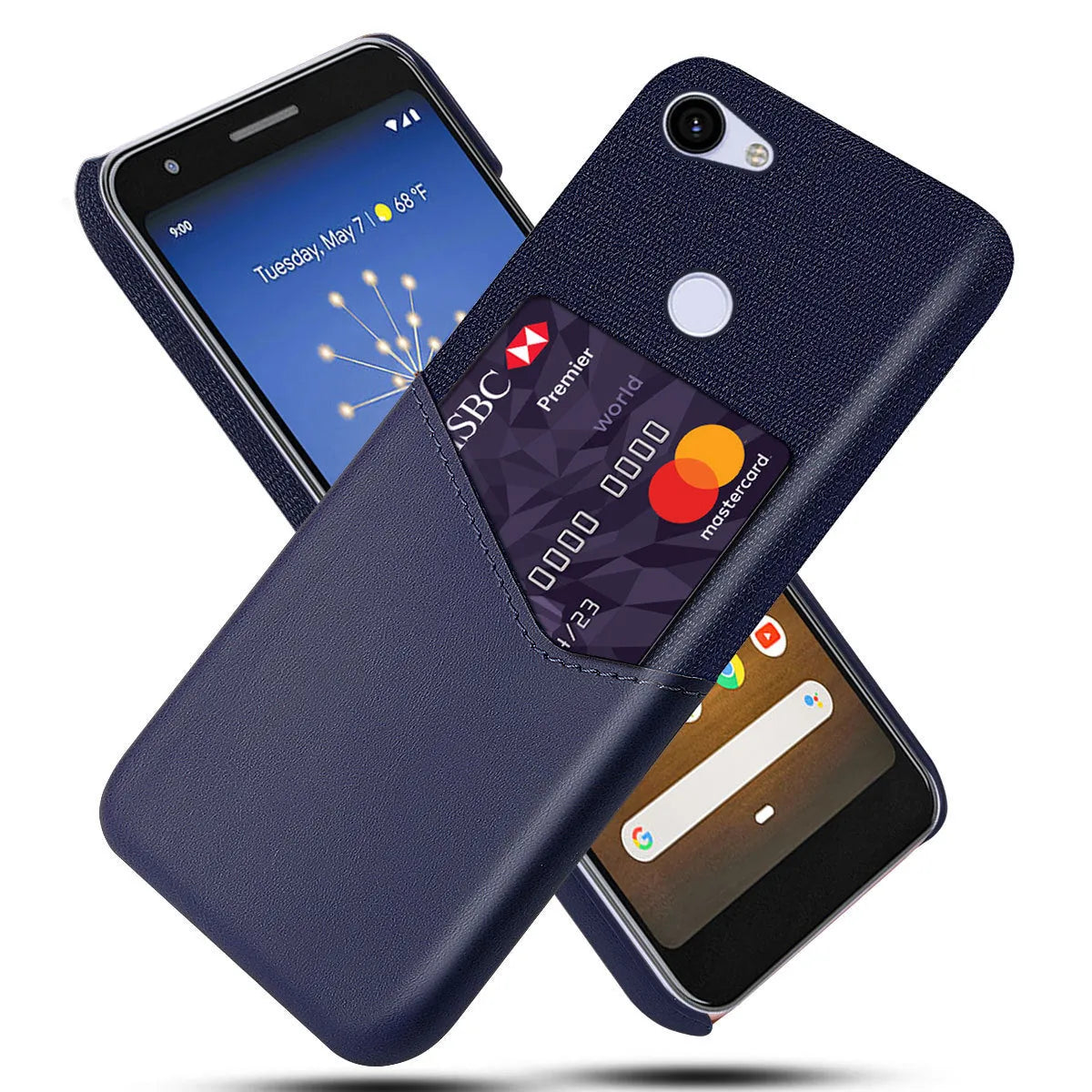 Solid-colour leather back cover case for Google Pixel mobile phone on a table.