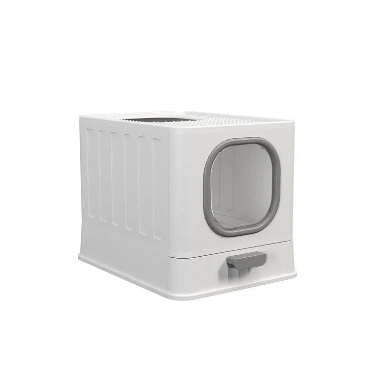 Fully enclosed plastic folding cat litter box in avian green, 51x38x39cm, with top closure