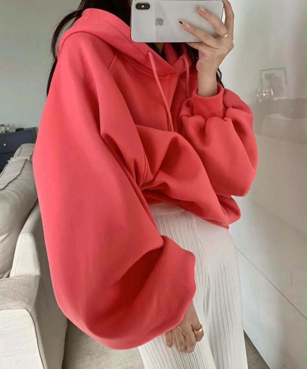 Watermelon red women's sleeveless hooded sweater made from mulberry silk fabric.