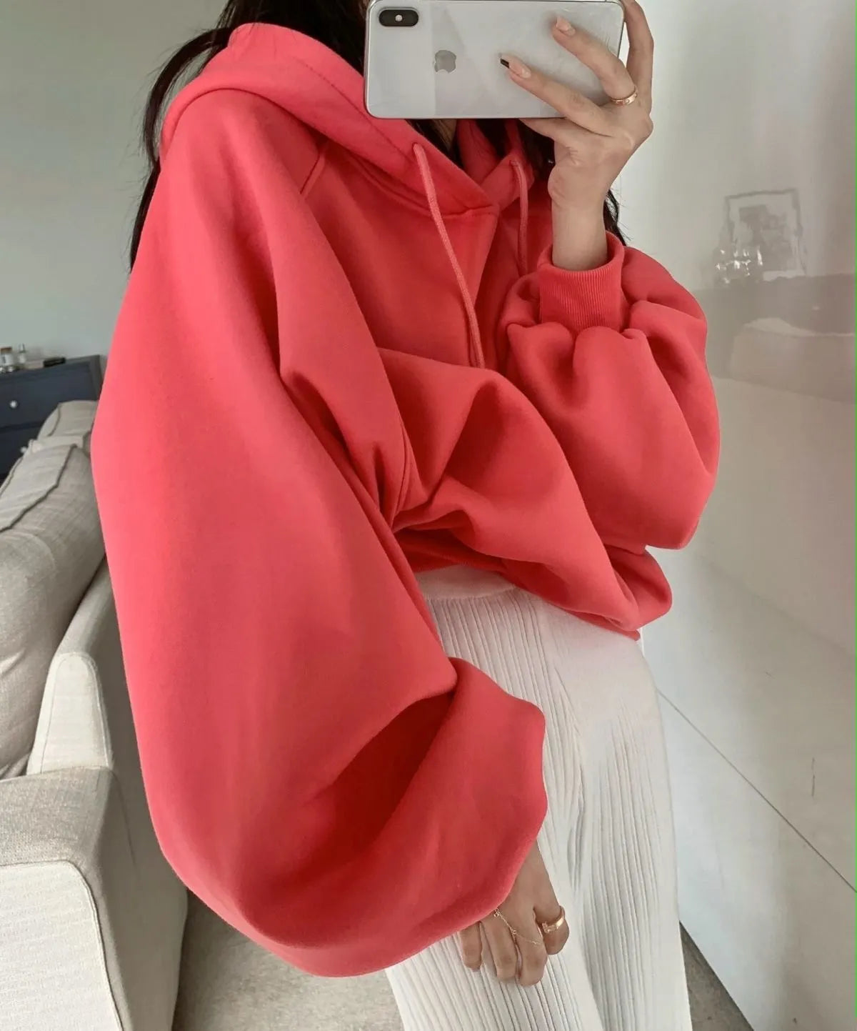 Watermelon red women's sleeveless hooded sweater made from mulberry silk fabric.
