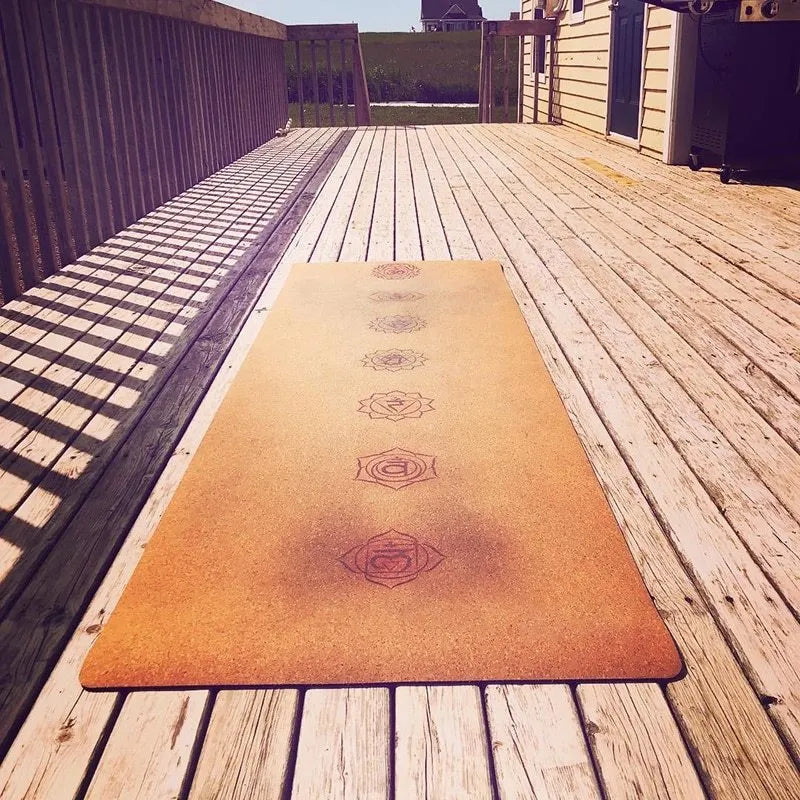 7 Chakra Cork Yoga Mat 183x68cm with natural cork top and non-slip bottom