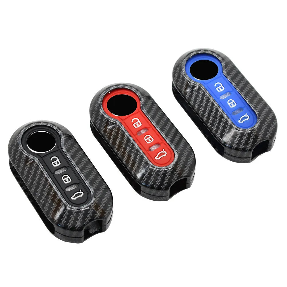Fiat 500 Boyue carbon fibre pattern key case in black, red and dark blue colours