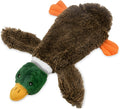 Green stuffless squeaky duck dog toy with bottle cavity for indoor play with dogs