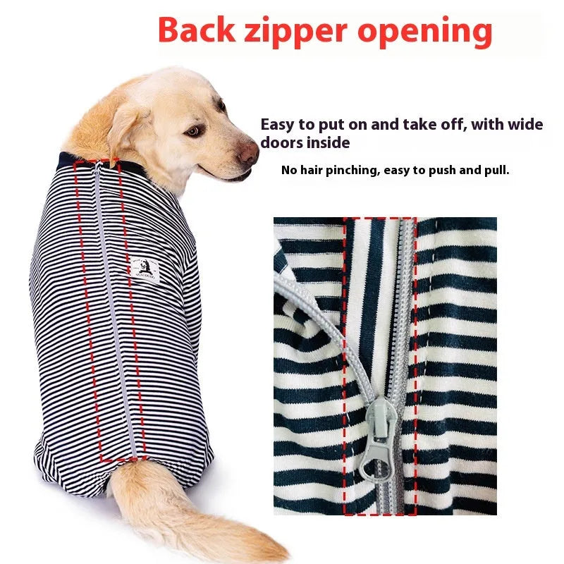 Four-legged striped dog shirt for medium to large breed dogs in polyester fabric