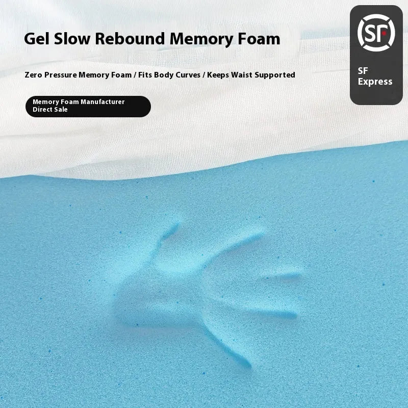 Thin gel memory cotton tatami mattress showing size and thickness options on a tatami mat.