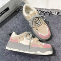 Pink retro student sneakers for women with rubber sole and artificial PU upper, sizes 35 to 40