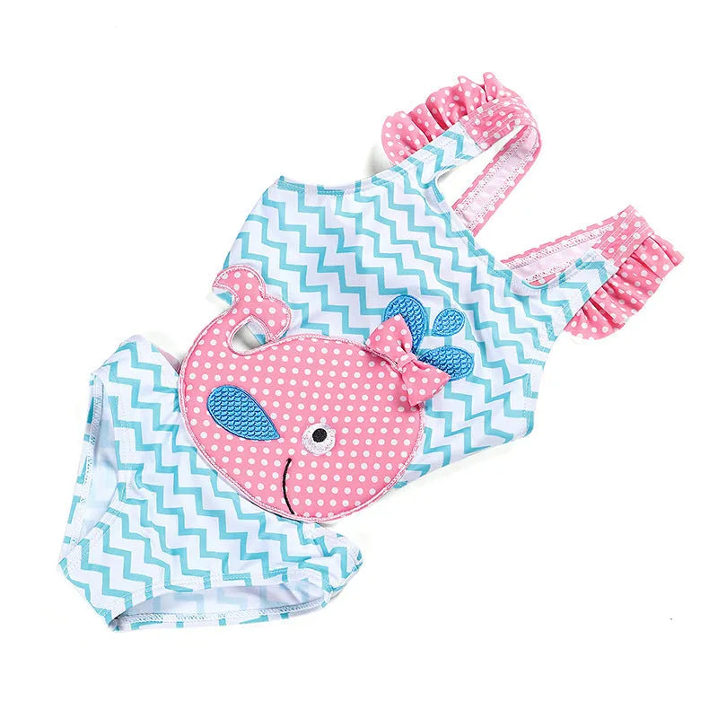 Baby girls watermelon printed one-piece swimsuit in pink with watermelon pattern, polyester, sizes 12M to 8T
