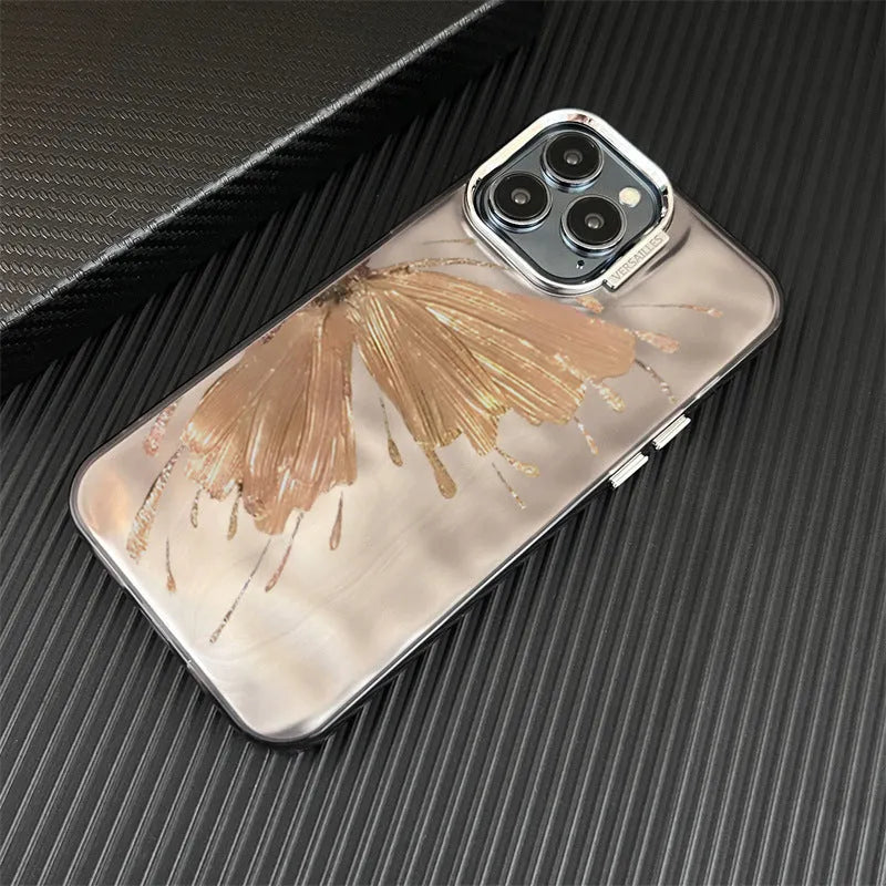 Electroplated butterfly pattern phone case in water ripple blue finish for iPhone