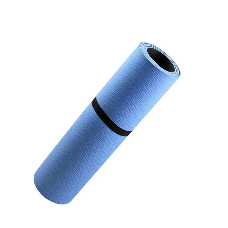 Blue conductive yoga mat with grounding wire and plant pattern, measuring 182x61cm