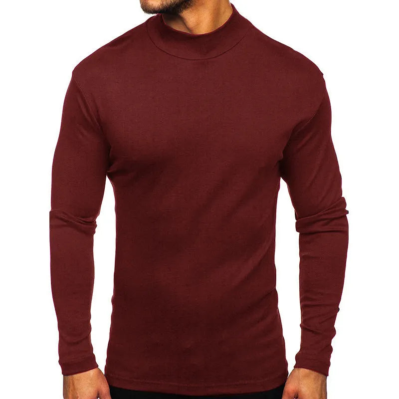 Men's autumn winter Dralon polyester high-neck long-sleeve pullover in solid colour, slim fit, US sizes S-2XL