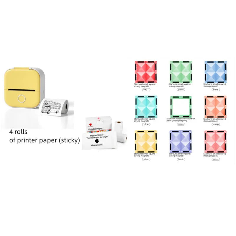 Portable mini thermal label printer in white, 87mm by 90mm by 40mm, with Bluetooth connectivity and inkless printing