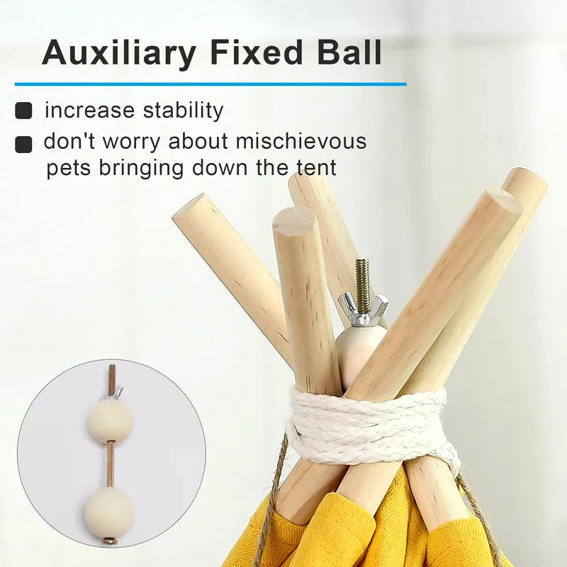 White and yellow striped pet teepee tent with cushion for small dogs or cats