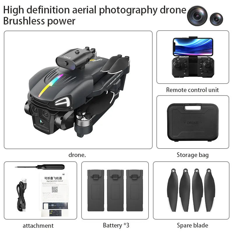 C15S brushless UAV in black with HD camera, obstacle avoidance sensors, and plastic body
