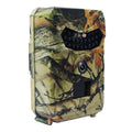 Yellow brown plastic hunting game camera with wide lens showing dimensions 135x90x55mm