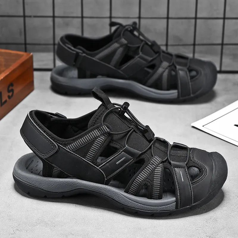 Men's blue casual sports shoes with mesh upper, Velcro straps, and rubber sole.
