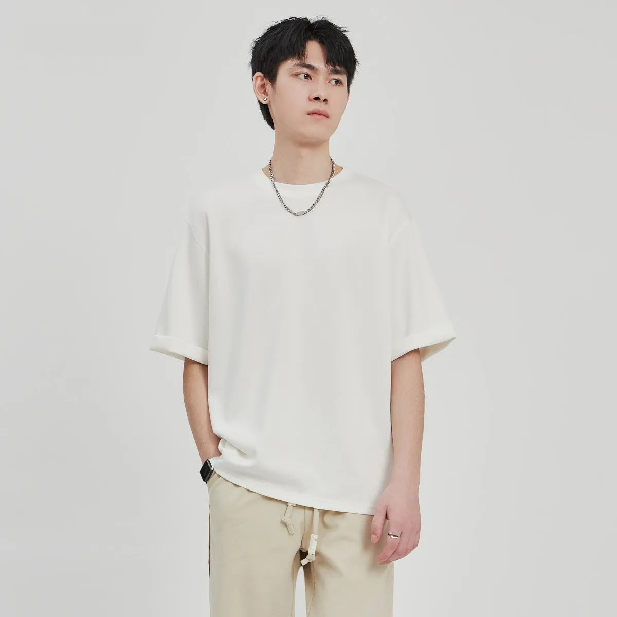Men's brown drape knit loose t-shirt with short sleeves and casual fit