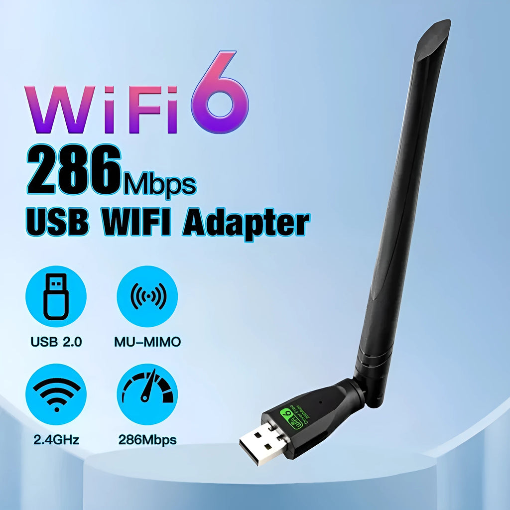 Black USB WiFi 6 wireless network card with driver-free operation for computers