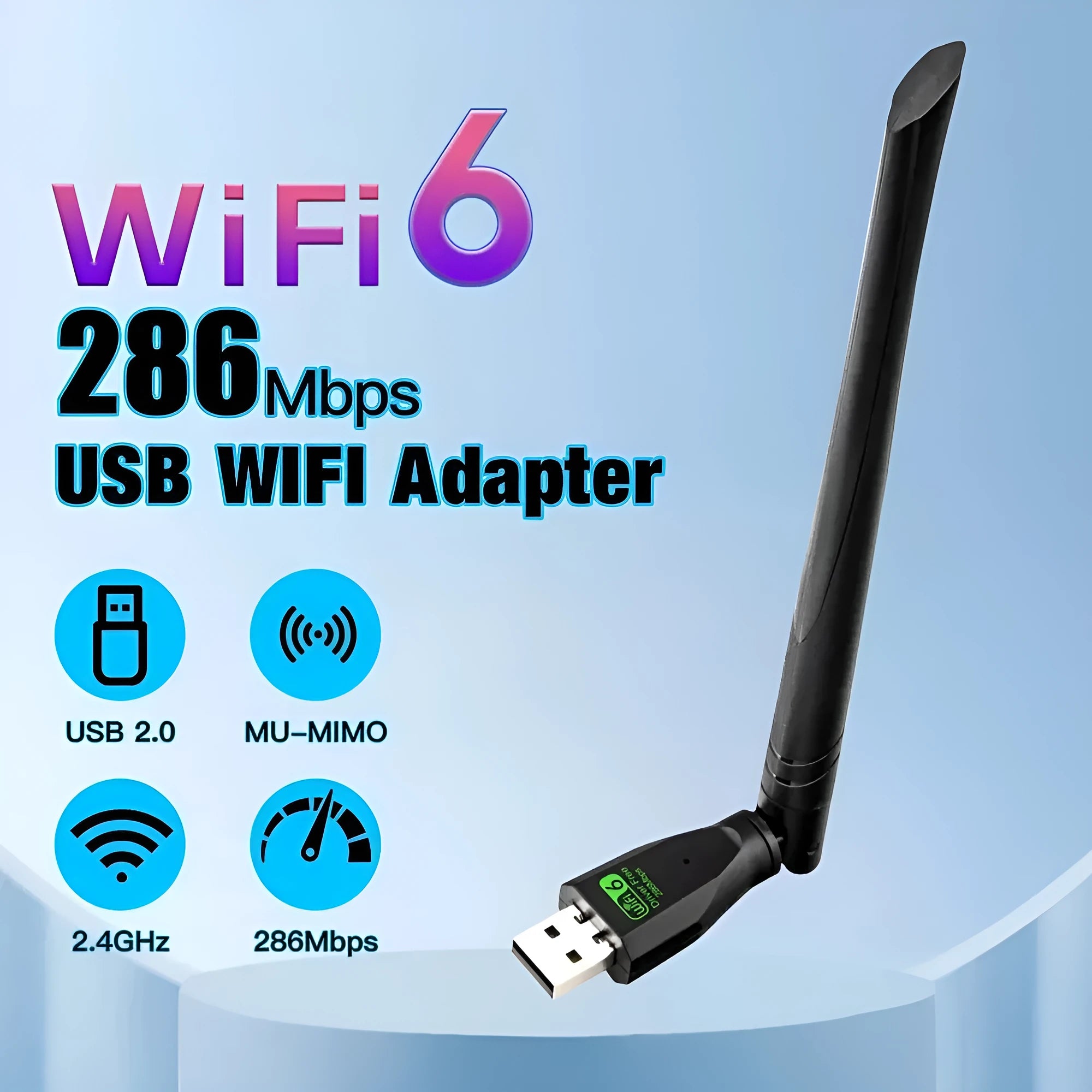 Black USB WiFi 6 wireless network card with driver-free operation for computers
