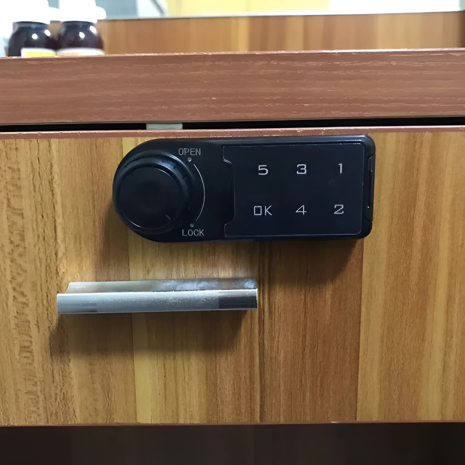 Home electronic cabinet lock in silver metal finish with screw mechanism and lock body, suitable for wooden and metal cabinets