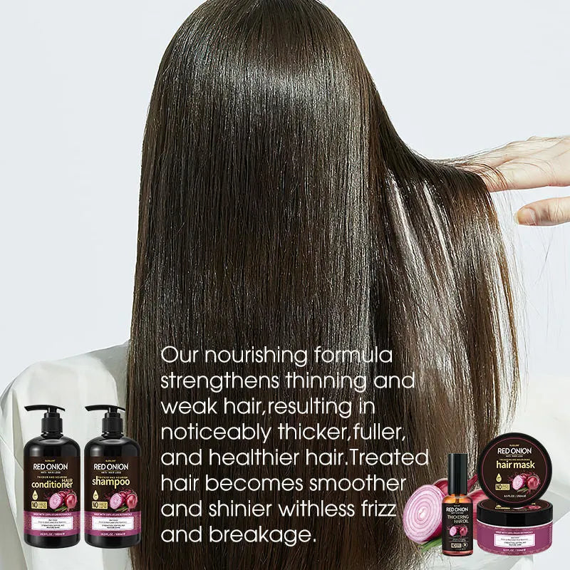 Red onion shampoo, conditioner, hair mask and essential oil four-piece hair care set