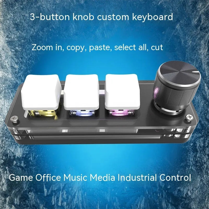 Black programmable macro keypad with RGB backlit keys and USB cable