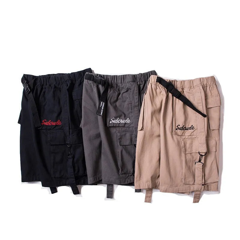 Hip hop men's cotton shorts in black, green, or khaki, sizes L to XXL, casual streetwear style