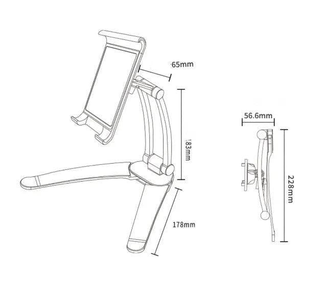 Silver aluminium alloy desktop tablet stand with white mount holding a tablet at an angle.