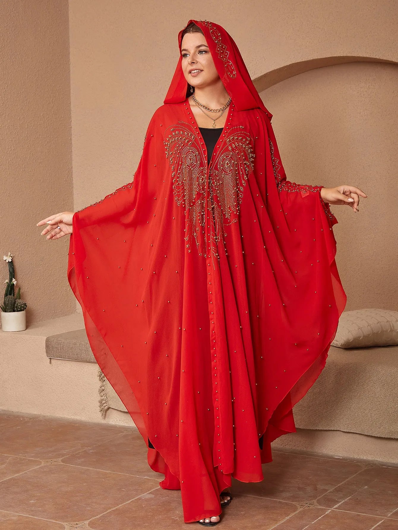 Long purple chiffon shawl with rhinestone beading, draped to show length and detail.