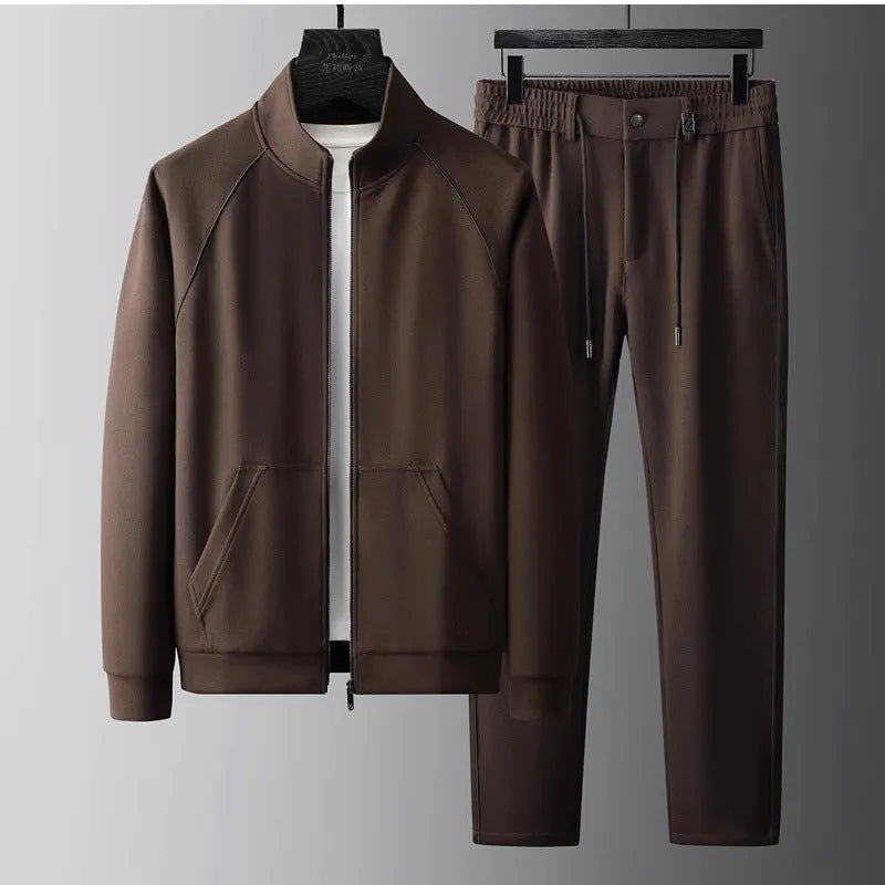 Men's stand collar sports suit set in slim fit with coat and trousers
