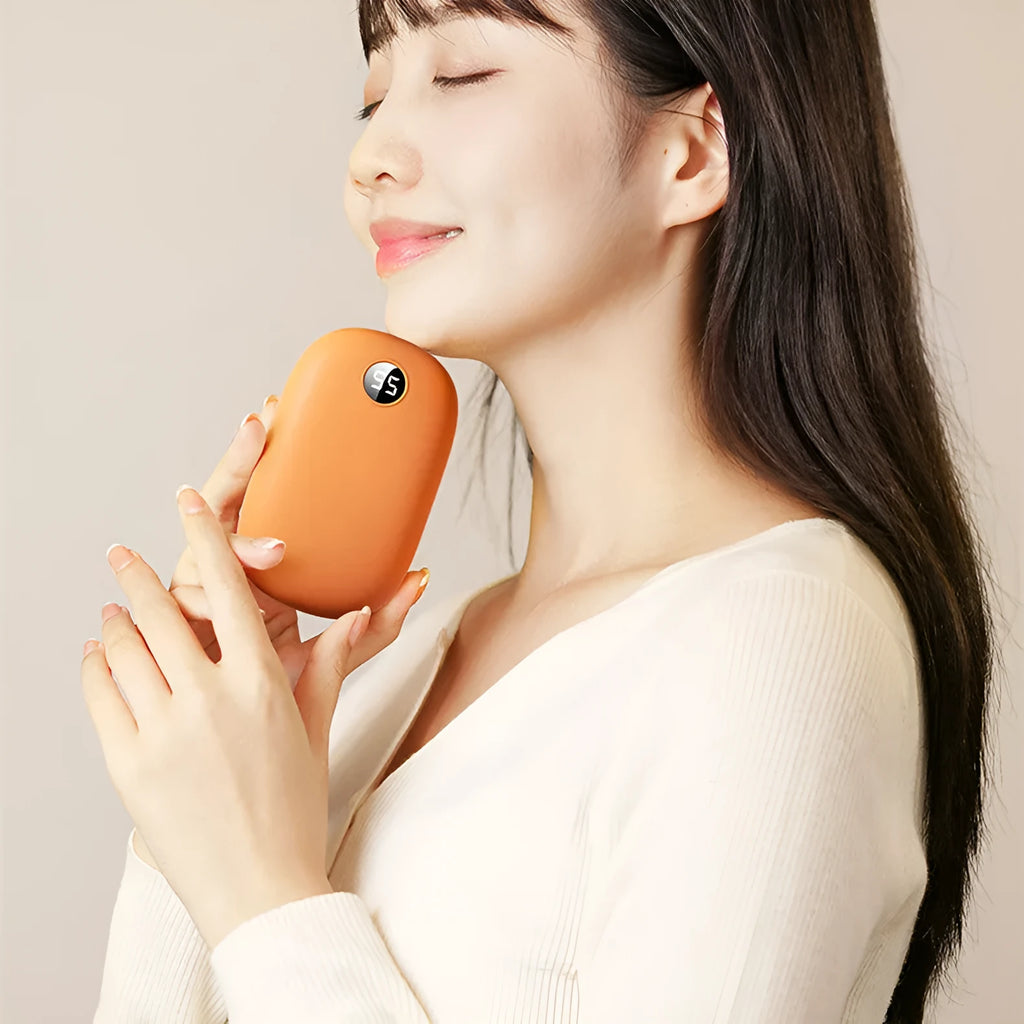 Portable two-in-one hand warmer USB power bank in milky white with three heat settings