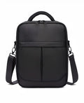 Black Oxford fabric men's messenger shoulder bag showing dimensions and texture