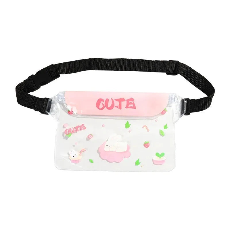 PVC waterproof mobile waist bag with touch screen and adjustable strap, blue whale cartoon design
