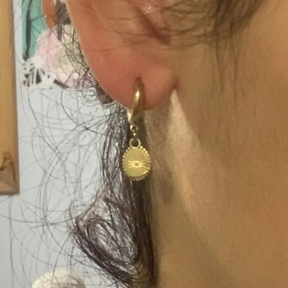 Women's geometric stainless steel earrings with oval accent shapes and ear button fastening