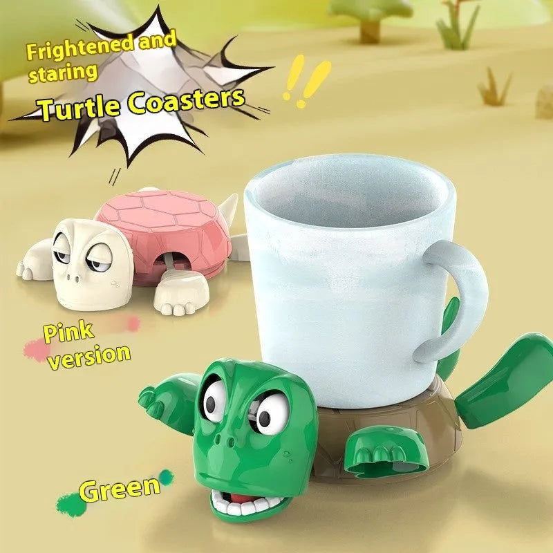 Turtle-shaped ABS plastic coaster in one of four colours: dark green, light green, wheat starch, or yellow.