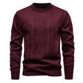 Men's loose knitted sweater in blue grey, round neck, long sleeve, ribbed hem, thickened polyester blend.