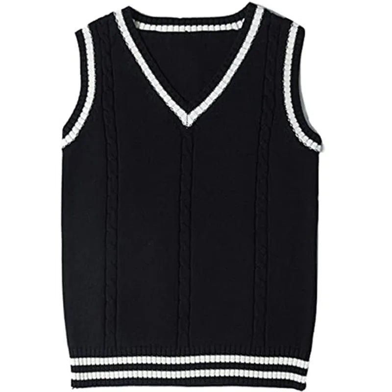 Women's slim-fit V-neck knitted waistcoat sweater with striped stitching detail in wine red colour