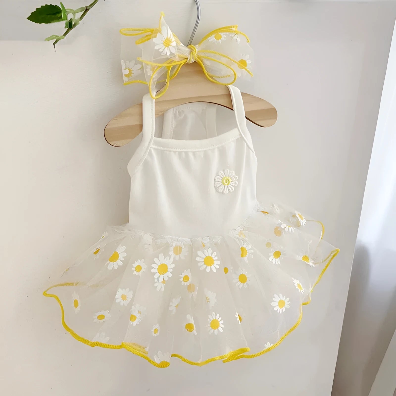 Yellow daisy pattern summer dog clothes lightweight polyester outfit sizes XS to XL