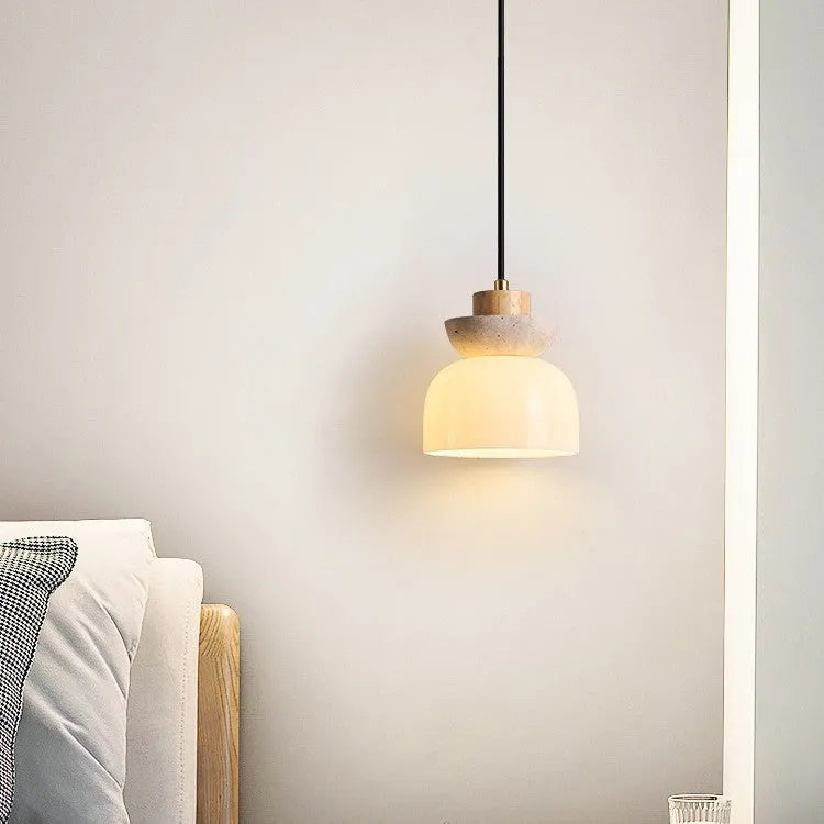 Japanese style log cream droplight with warm bulb, 15x16cm, for bedside or study