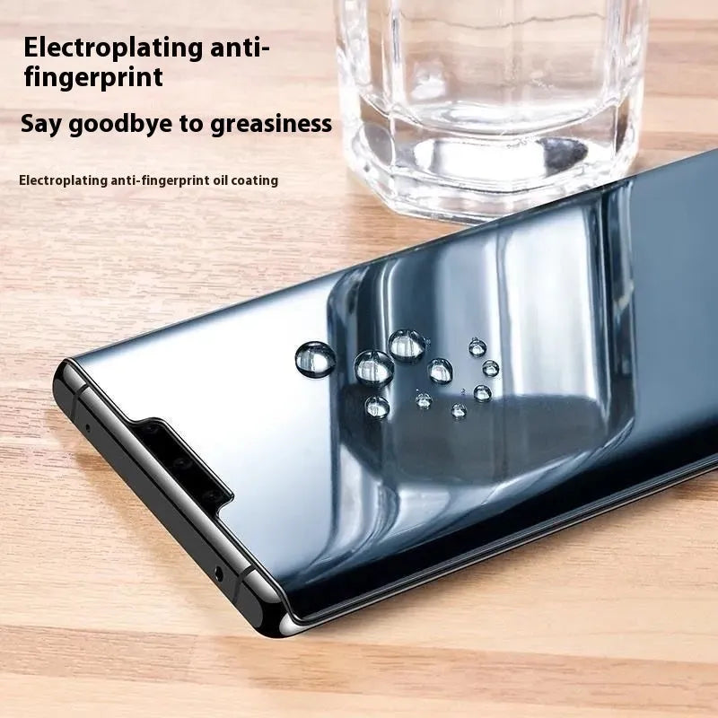 UV full glue tempered glass screen protector for Samsung Galaxy phone with glue bottle and UV lamp