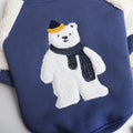 Dark blue fleece-lined winter dog coat with cotton construction showing size options L to 4XL