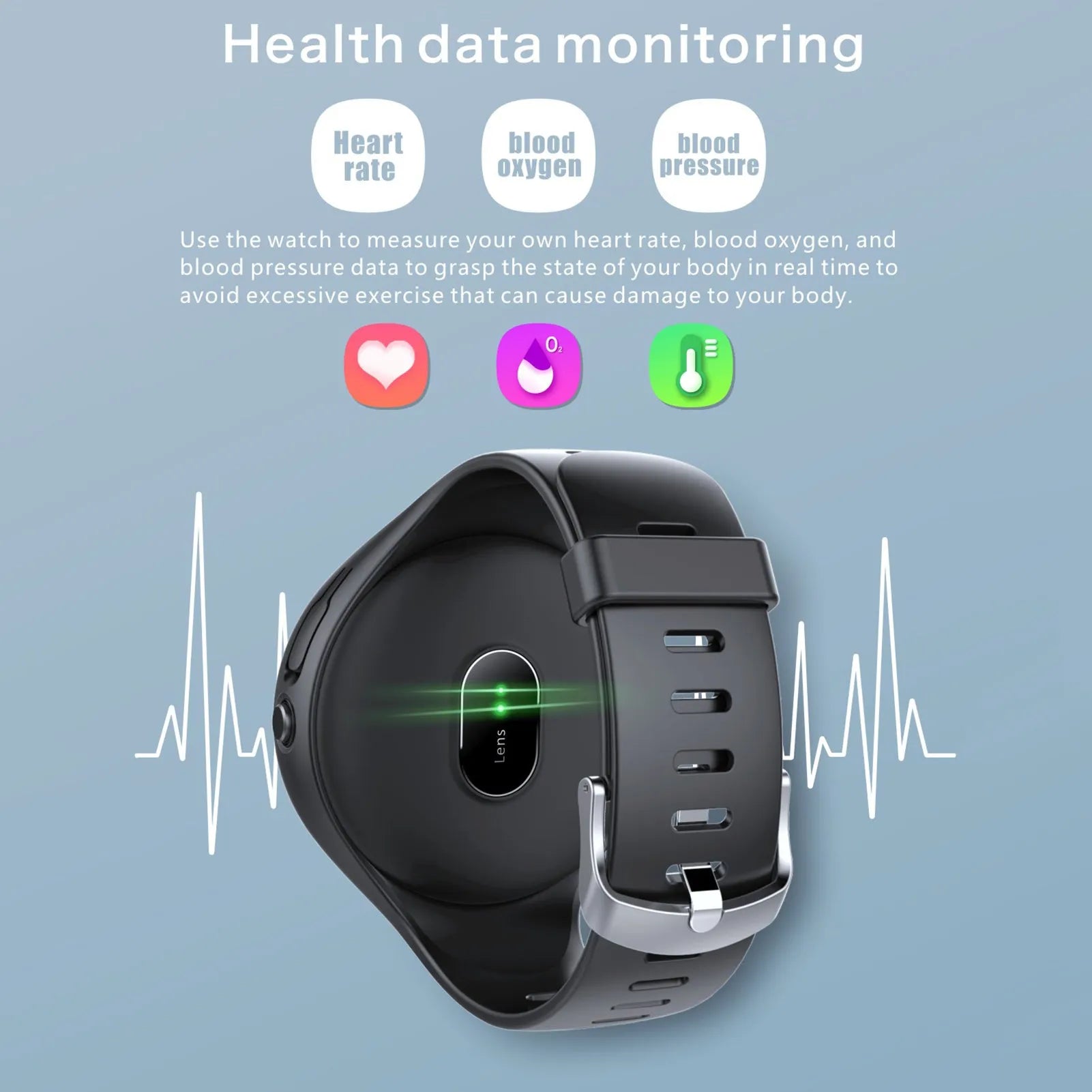 Black smart fitness bracelet with detachable TWS Bluetooth earbuds on a wrist, showing colour screen.