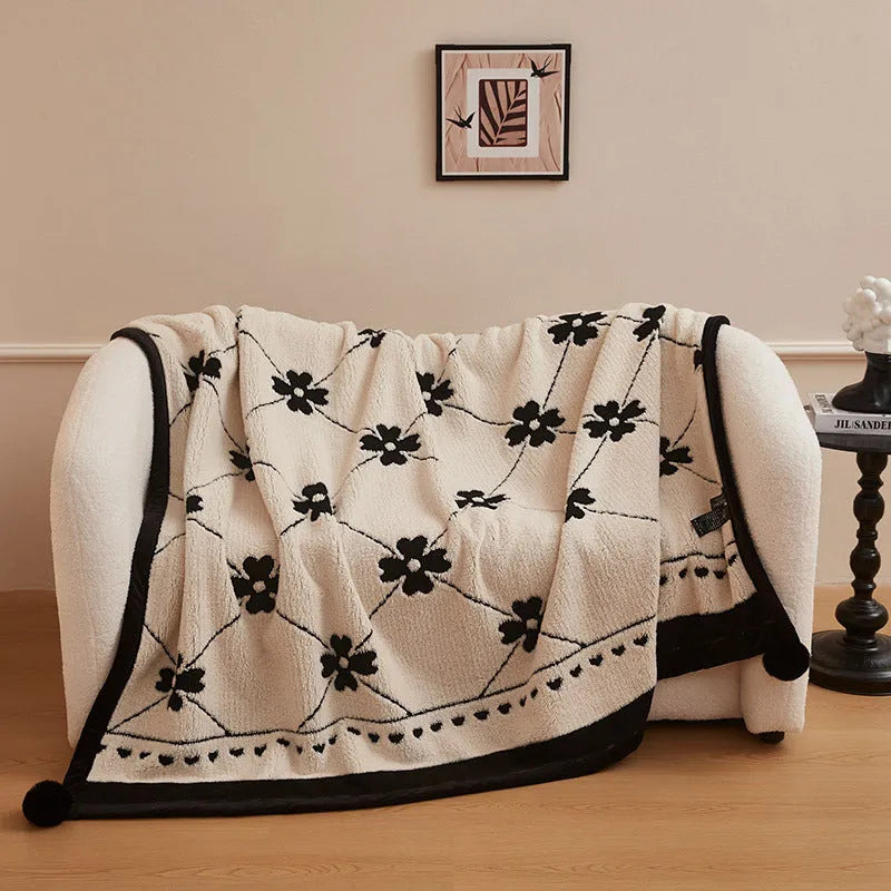 Cationic velvet multifunctional blanket in Panda Ball colour, soft fleece throw for autumn winter
