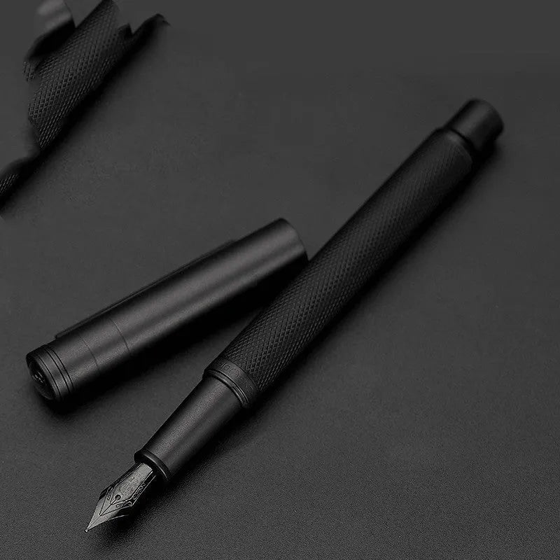 Metal fountain pen in business gift box with titanium iridium gold nib, black body, and black forest colour option