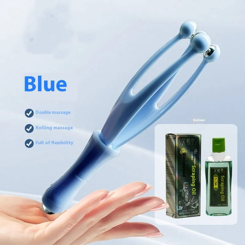 Blue and white finger massager with rotating steel balls for hand joint physical therapy