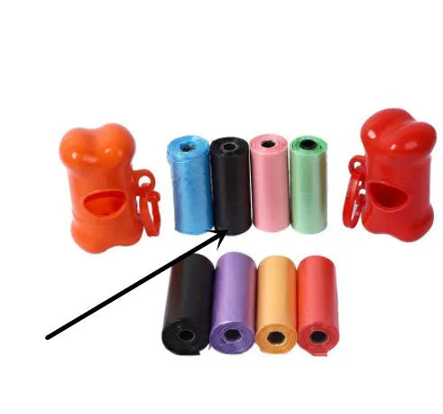 Coloured rolls of dog waste bags showing various colour options with 22.5x30cm dimensions