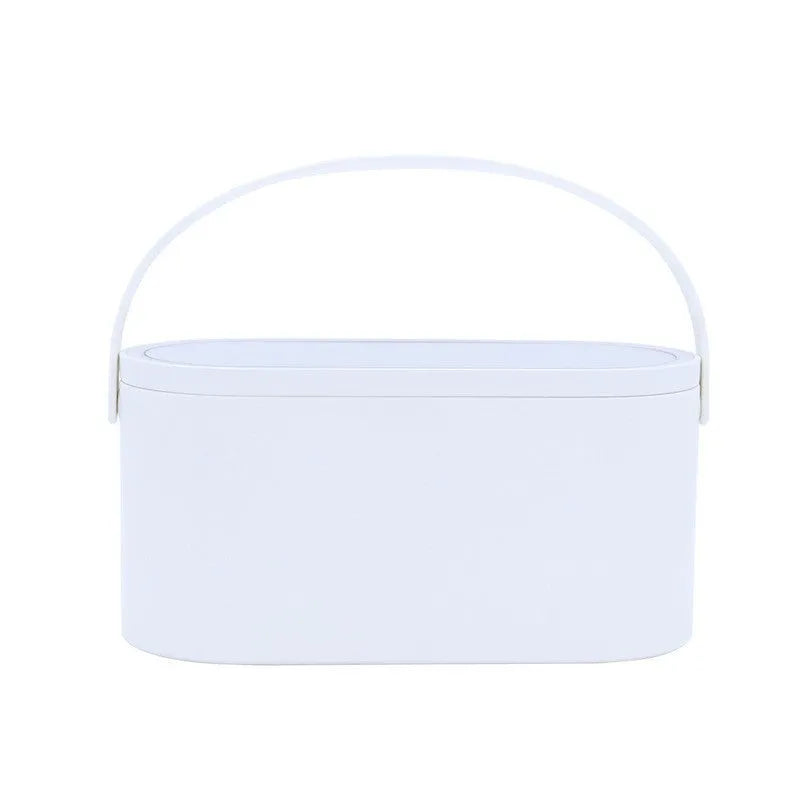 Portable LED light storage box makeup mirror with aluminium mirror lens in pink colour